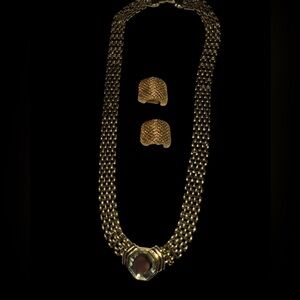 Vintage SAL center crystal necklace-stamped Gold Tone-vintage clip on earrings